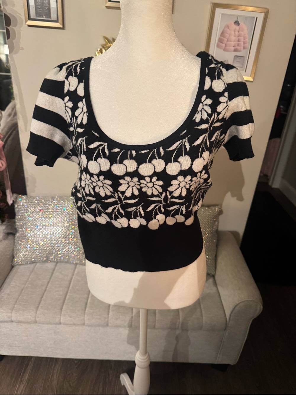 Maeve Black and White Floral Crop Top